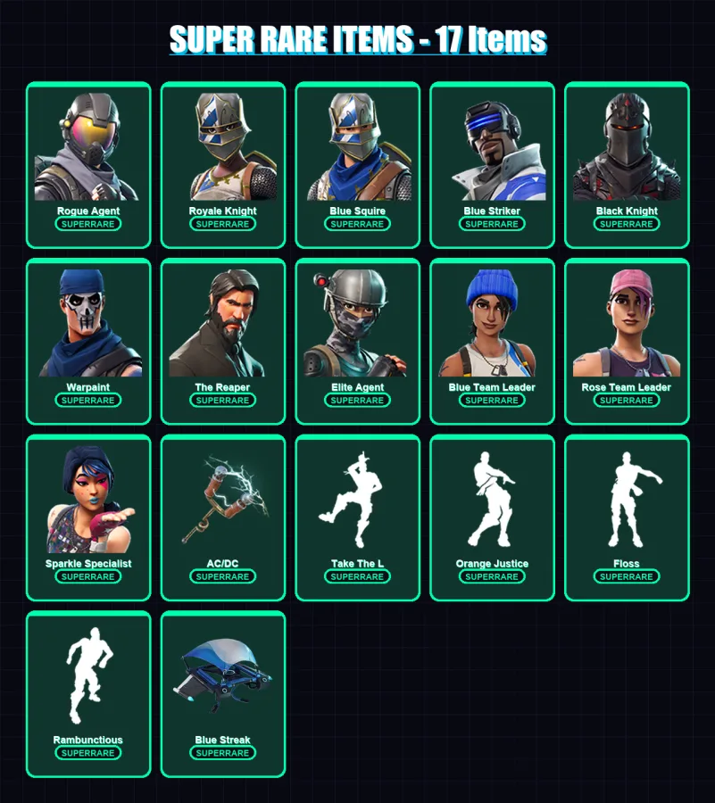 [PS4/PS5/XBOX/PC] | Rogue Agent | Royale Knight | Blue Squire | Blue Striker | Black Knight | 35 skin | 25 pickaxe | 35 emote | 30 glider | Lv307