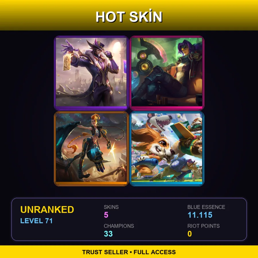 LAN | Lv71 | Unranked | 5 Skin | 33 Champ — LoL account