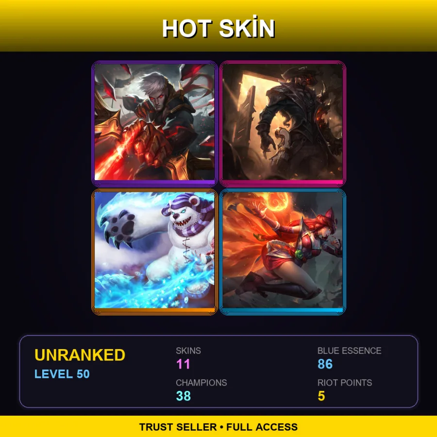 EUW | Lv50 | Unranked | 11 Skin | 38 Champ — LoL account