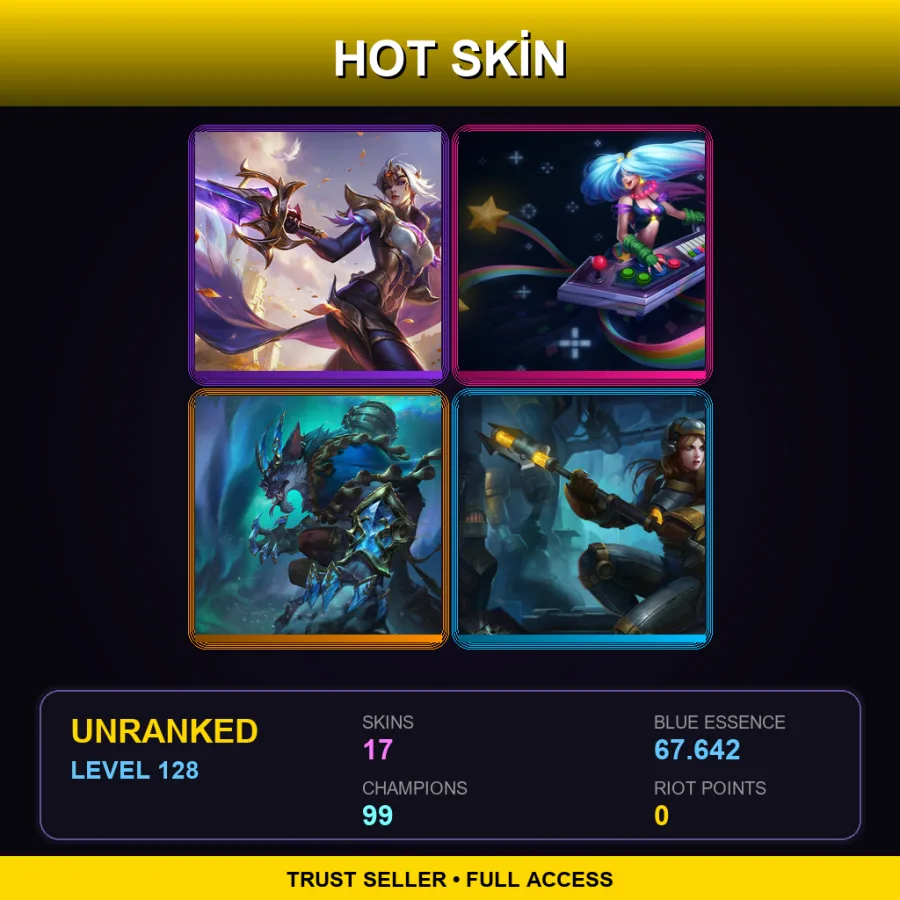 EUNE | Lv128 | Unranked | 17 Skin | 99 Champ — LoL account