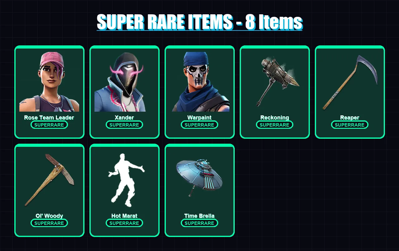 [PC/XBOX] | Rose Team Leader | Xander | Warpaint | Backlash | A.I.M. | 76 skin | 161 pickaxe | 99 emote | 130 glider | Lv2055