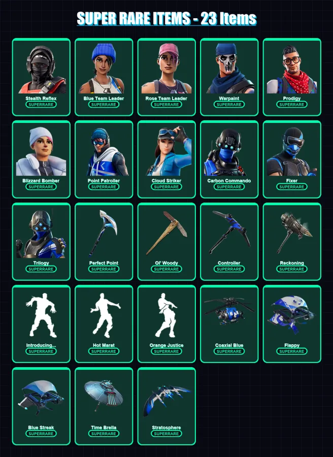 [PC/XBOX/PSN] | Stealth Reflex | Blue Team Leader | Rose Team Leader | Warpaint | Prodigy | 100 skin | 113 pickaxe | 129 emote | 115 glider | Lv1493