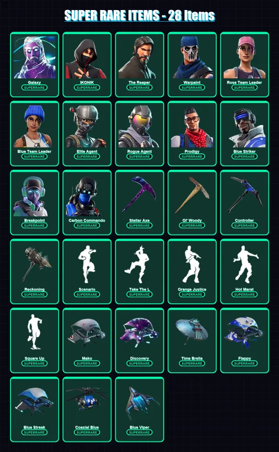 [PC/XBOX/PSN] | Galaxy | IKONIK | The Reaper | Warpaint | Rose Team Leader | 176 skin | 182 pickaxe | 149 emote | 163 glider | Lv2428
