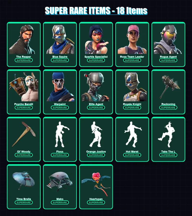 [PC/XBOX/PSN] | The Reaper | Blue Squire | Sparkle Specialist | Rose Team Leader | Rogue Agent | 91 skin | 72 pickaxe | 77 emote | 82 glider | Lv100