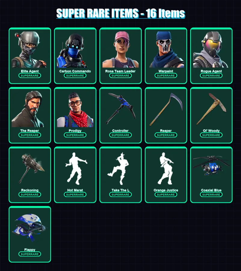[PS4/PS5/XBOX/PC] | Elite Agent | Carbon Commando | Rose Team Leader | Warpaint | Rogue Agent | 63 skin | 44 pickaxe | 58 emote | 45 glider | Lv589