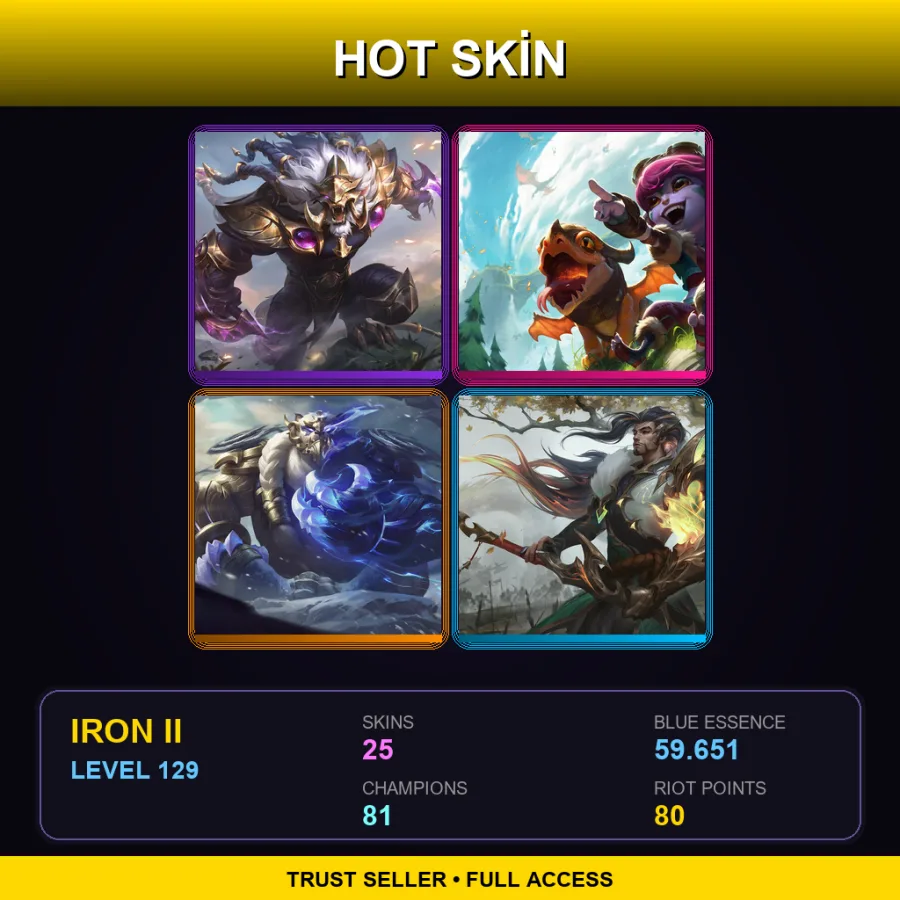 EUW | Lv129 | Iron II | 25 Skin | 81 Champ