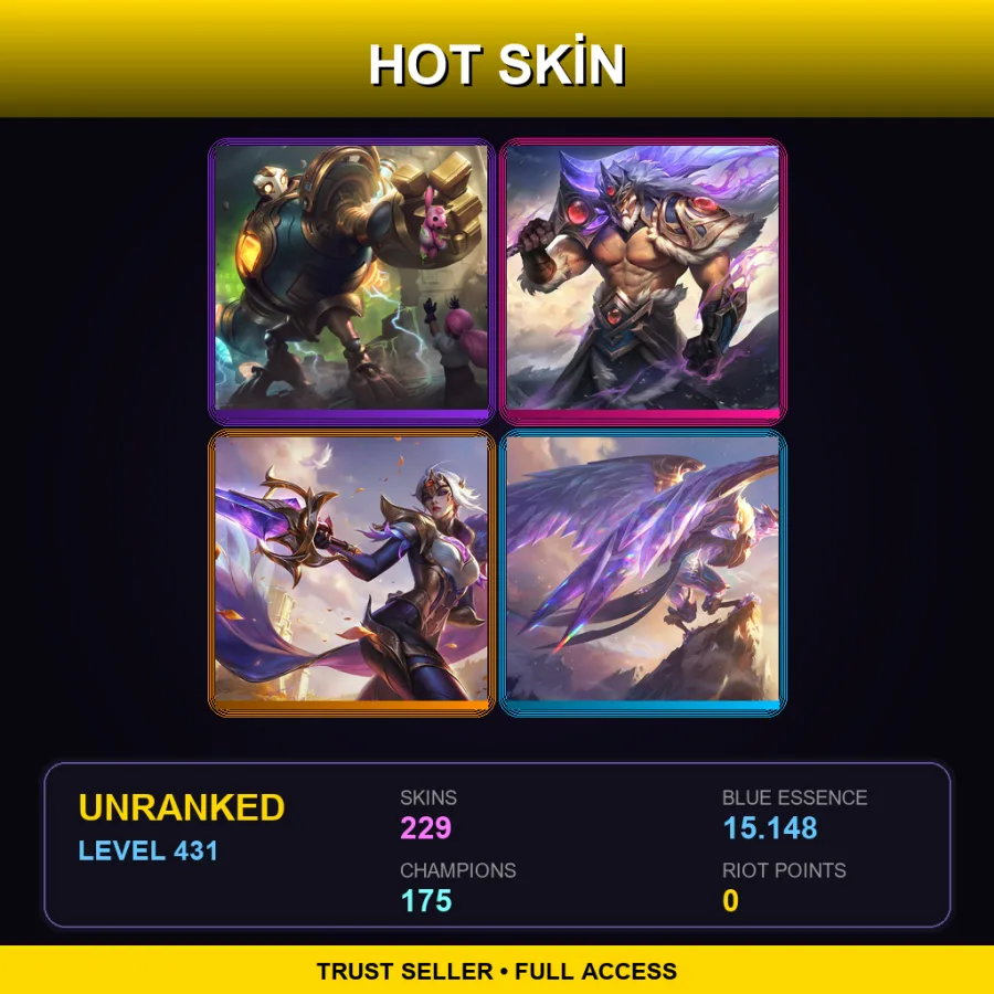 VN | Lv431 | Unranked | 229 Skin | 175 Champ — LoL account