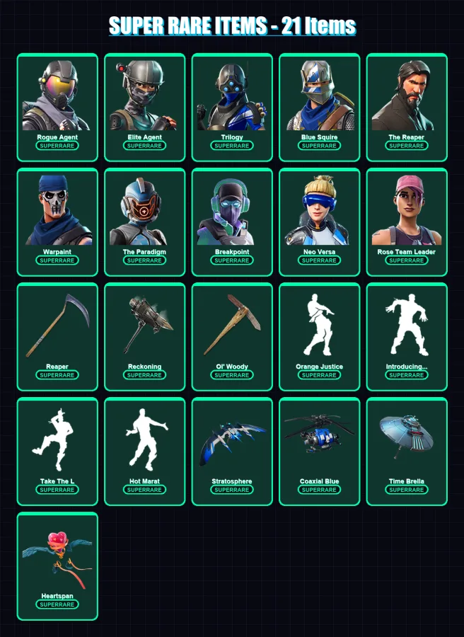 [PC/XBOX/PSN] | Rogue Agent | Elite Agent | Trilogy | Blue Squire | The Reaper | 141 skin | 113 pickaxe | 105 emote | 113 glider | Lv1651