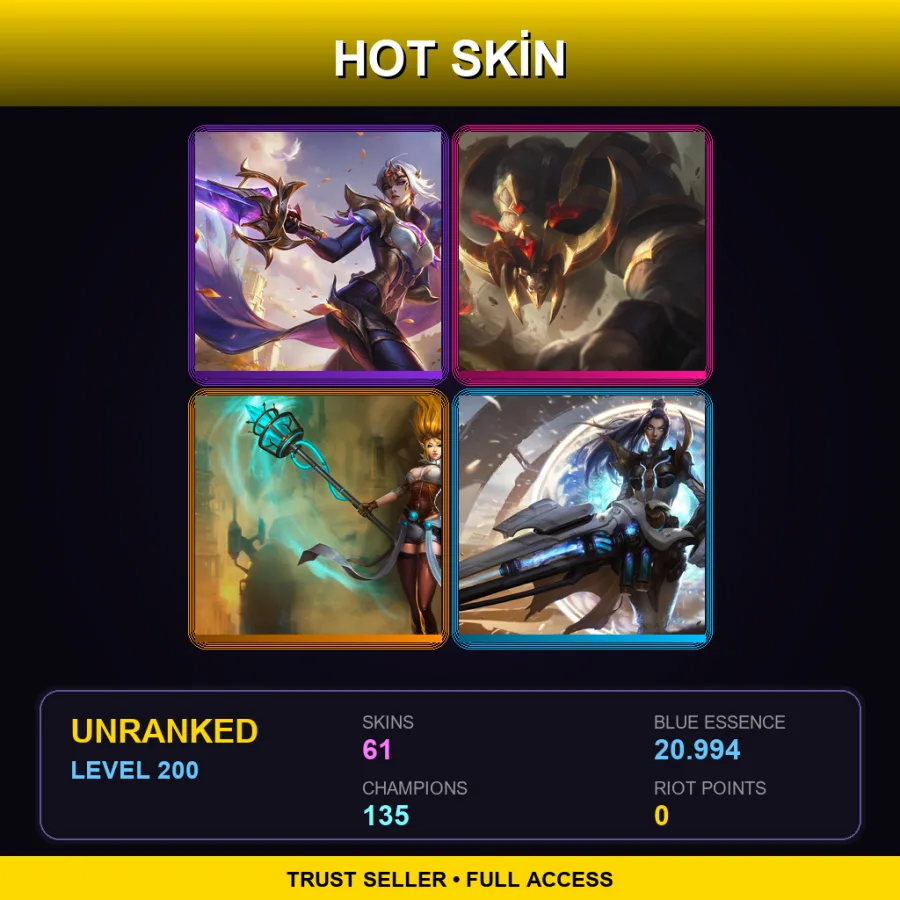 EUNE | Lv200 | Unranked | 61 Skin | 135 Champ — LoL account