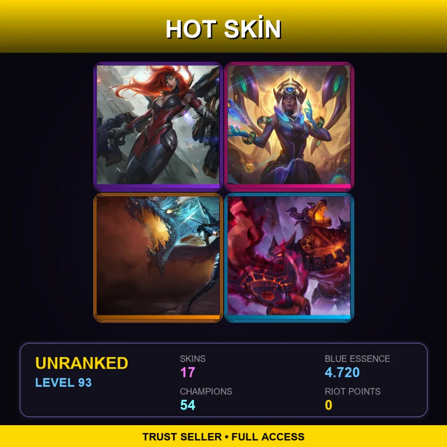 EUW | Lv93 | Unranked | 17 Skin | 54 Champ — LoL account