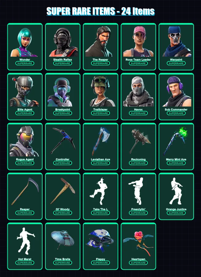 [PC/PSN] | Wonder | Stealth Reflex | The Reaper | Rose Team Leader | Warpaint | 245 skin | 216 pickaxe | 148 emote | 185 glider | Lv3129