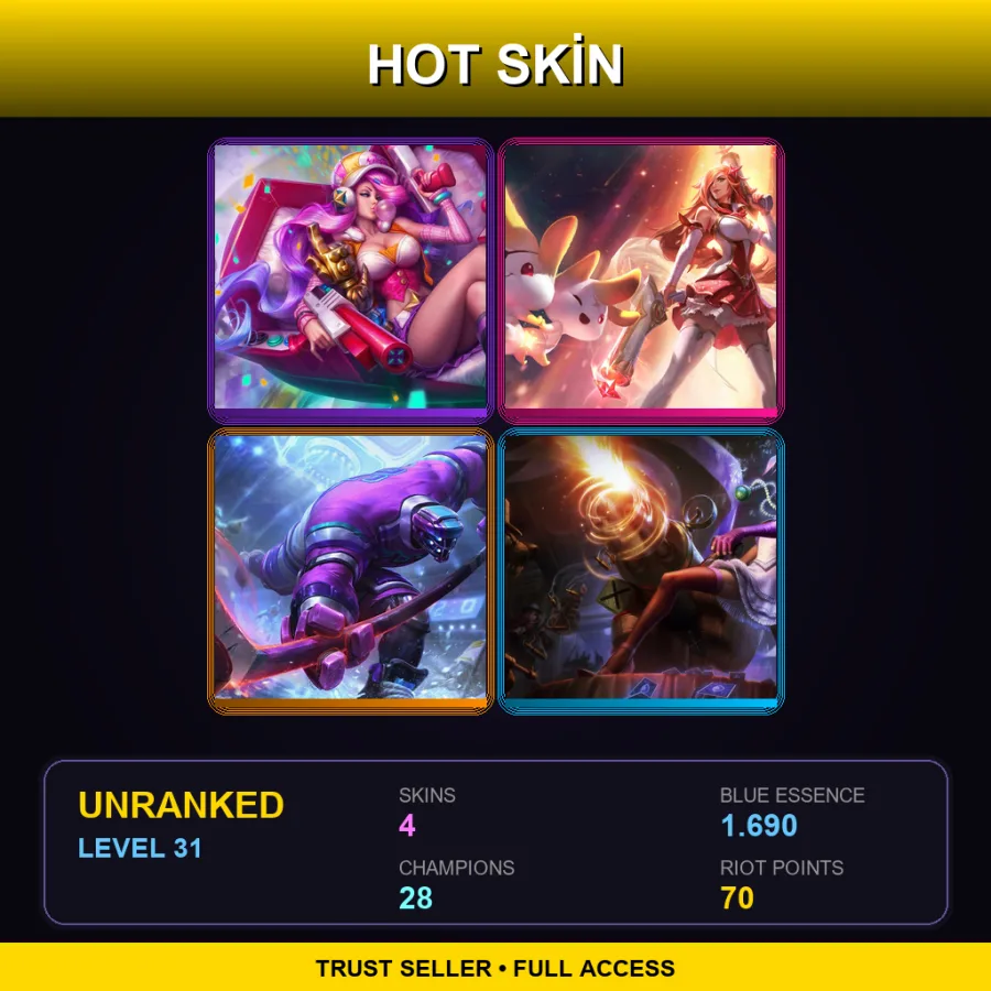 EUW | Lv31 | Unranked | 4 Skin | 28 Champ — LoL account