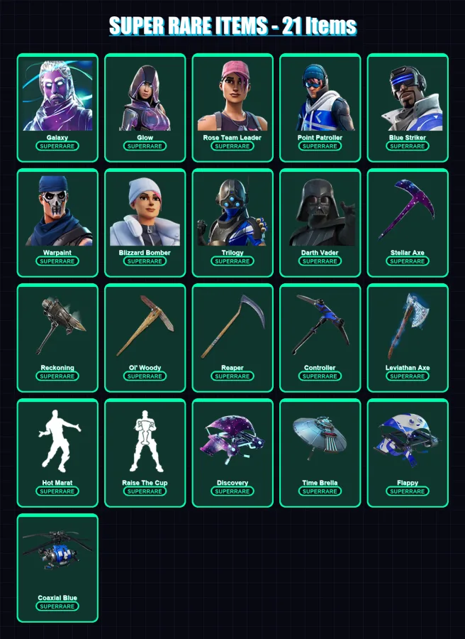 [PC/XBOX/PSN] | Galaxy | Glow | Rose Team Leader | Point Patroller | Blue Striker | 176 skin | 206 pickaxe | 147 emote | 165 glider | Lv3028 — Fortnite account