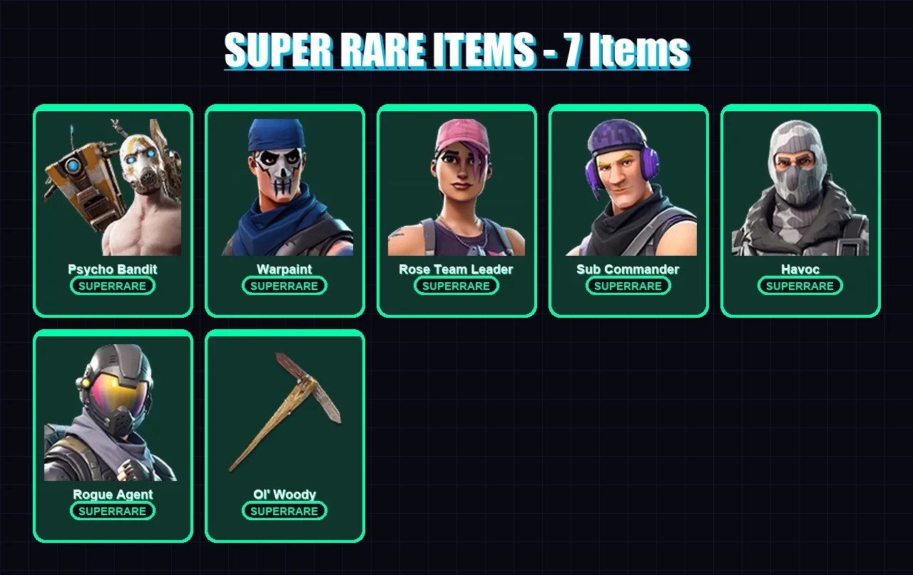 [PC/XBOX/PSN] | Psycho Bandit | Warpaint | Rose Team Leader | Sub Commander | Havoc | 8 skin | 9 pickaxe | 4 emote | 10 glider | Lv76