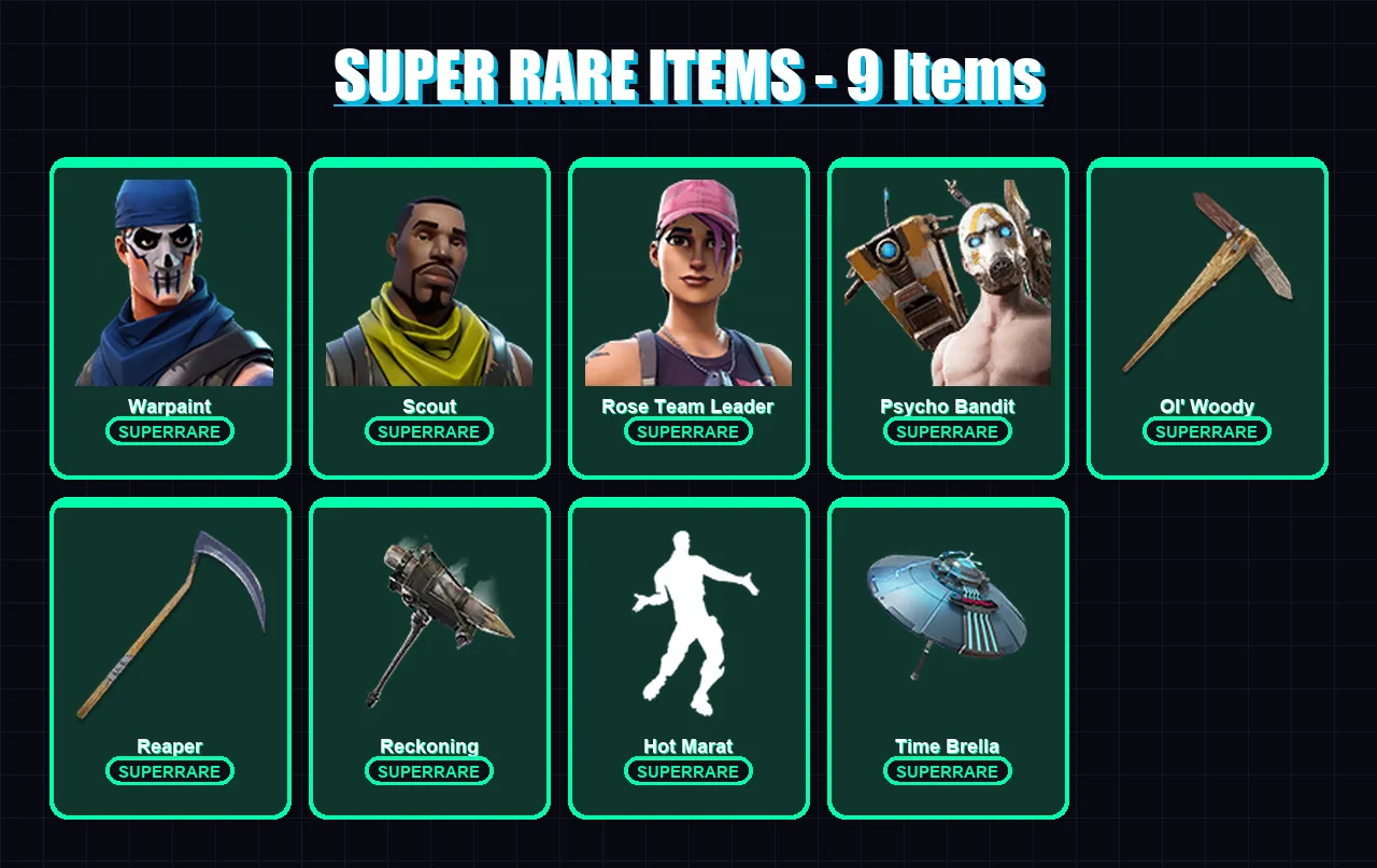 [PC/XBOX/PSN] | Warpaint | Scout | Rose Team Leader | Psycho Bandit | Wild Card | 147 skin | 127 pickaxe | 120 emote | 109 glider | Lv1530