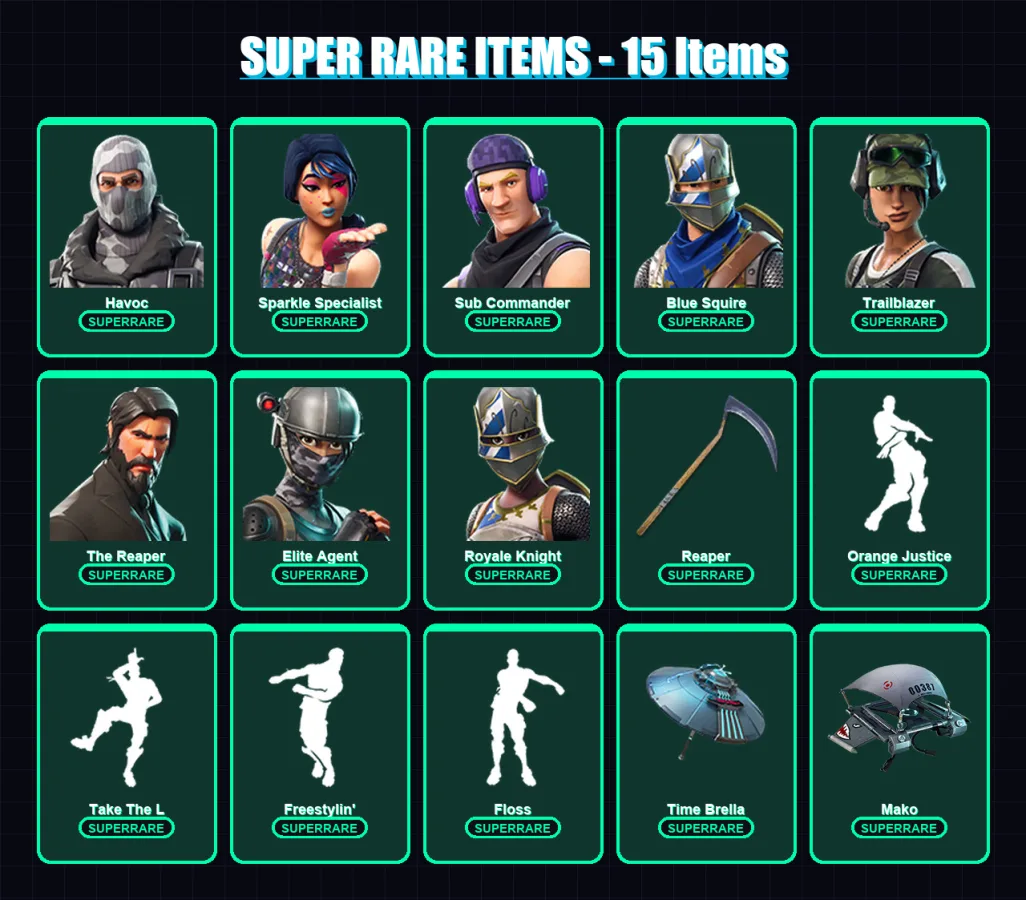 [PC] | Havoc | Sparkle Specialist | Sub Commander | Blue Squire | Trailblazer | 64 skin | 120 pickaxe | 86 emote | 81 glider | Lv1394