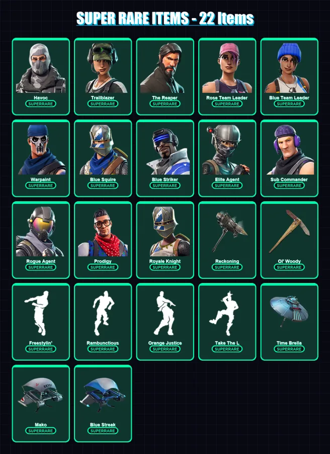 [PC/XBOX] | Havoc | Trailblazer | The Reaper | Rose Team Leader | Blue Team Leader | 59 skin | 59 pickaxe | 48 emote | 60 glider | Lv677