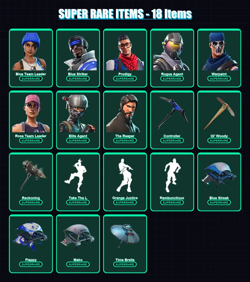 [PC/XBOX/PSN] | Blue Team Leader | Blue Striker | Prodigy | Rogue Agent | Warpaint | 73 skin | 78 pickaxe | 73 emote | 89 glider | Lv1210