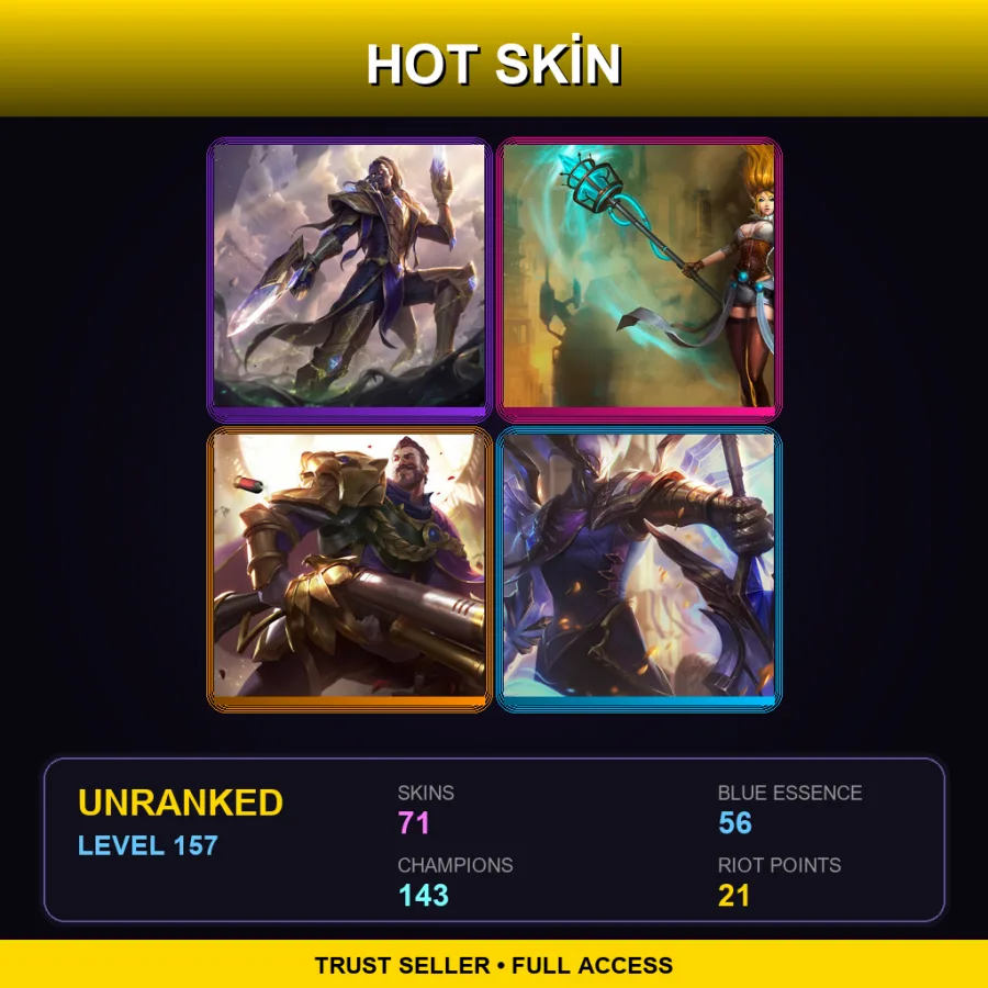 LAS | Lv157 | Unranked | 71 Skin | 143 Champ — LoL account