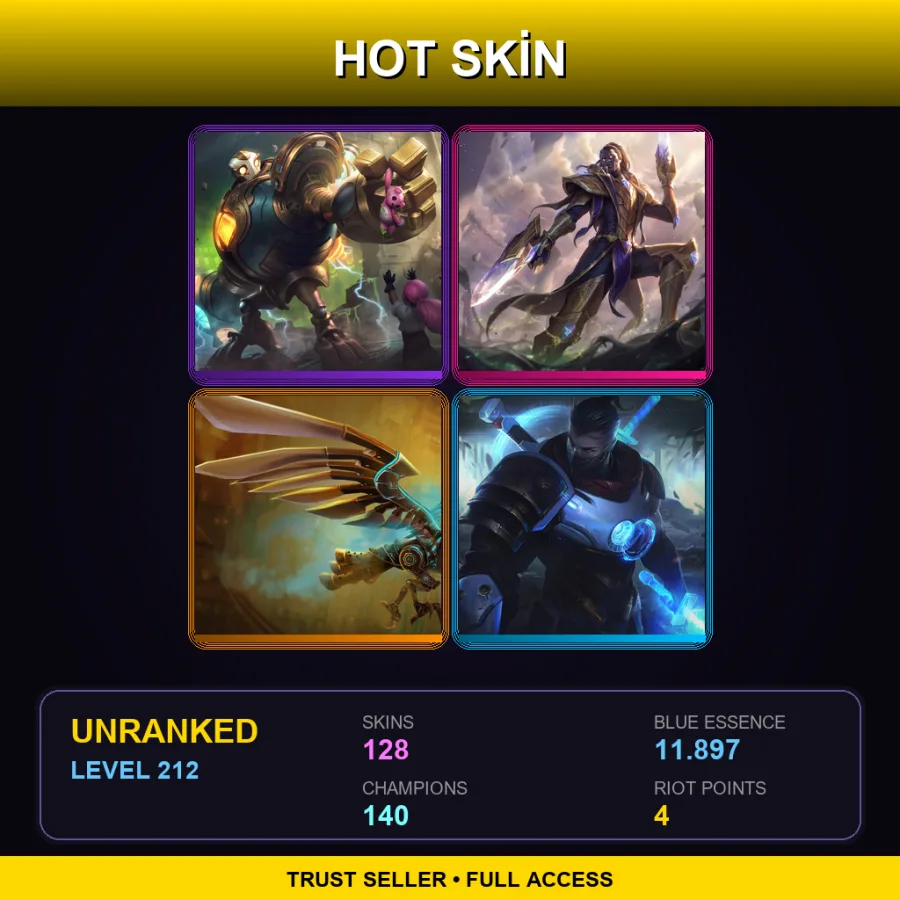 EUNE | Lv212 | Unranked | 128 Skin | 140 Champ — LoL account