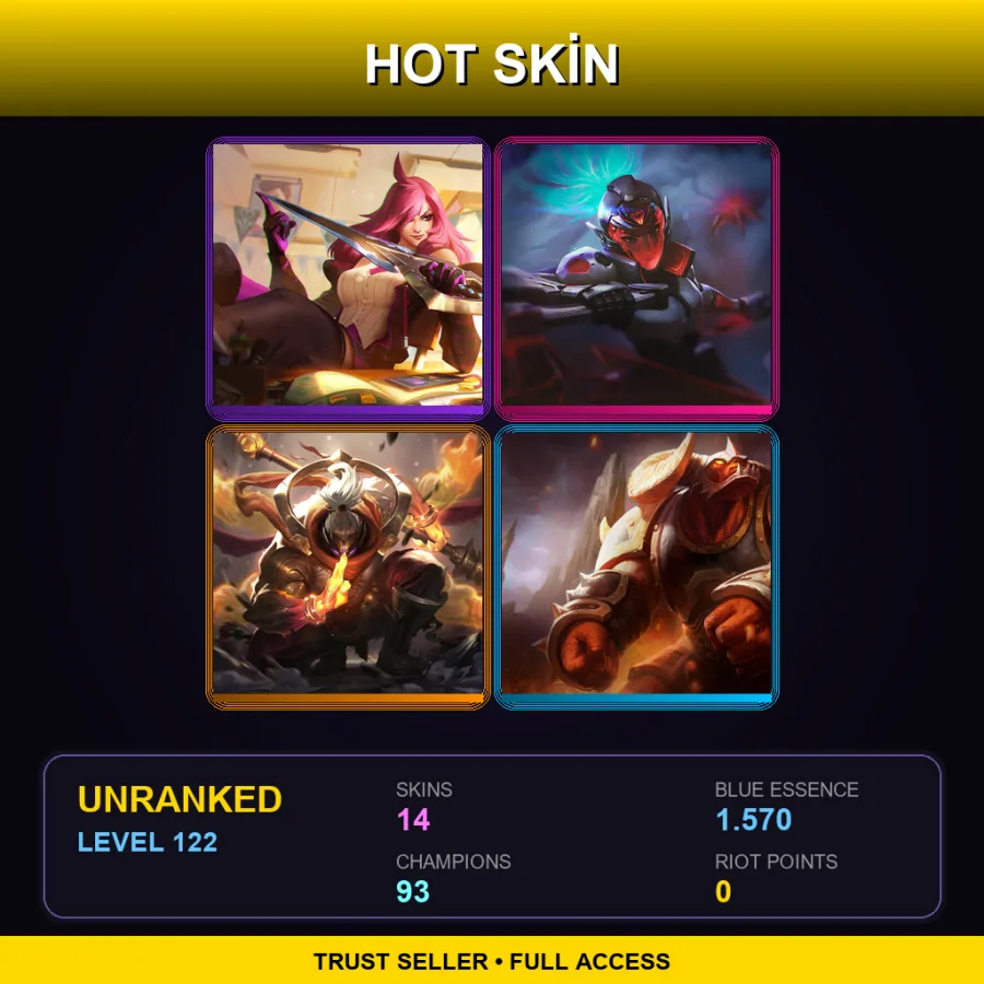 EUNE | Lv122 | Unranked | 14 Skin | 93 Champ — LoL account