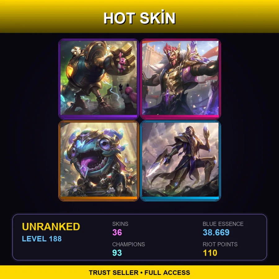 LAN | Lv188 | Unranked | 36 Skin | 93 Champ — Victorious Draven