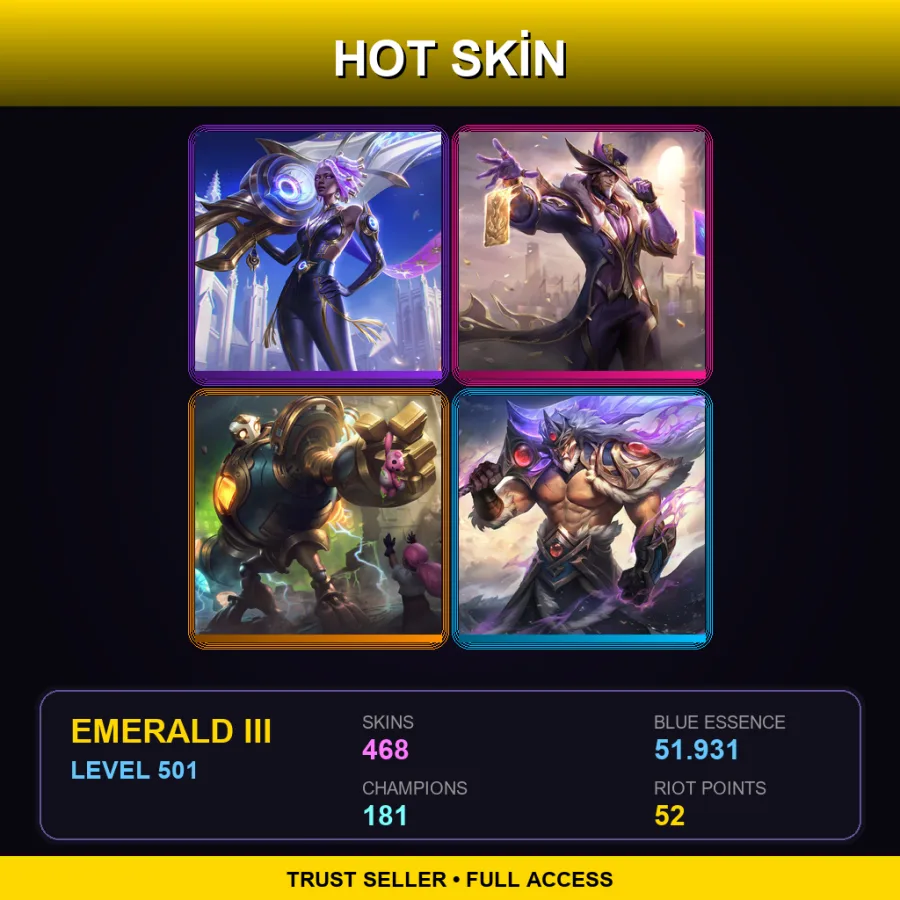NA | Lv501 | Emerald III | 468 Skin | 181 Champ — LoL account