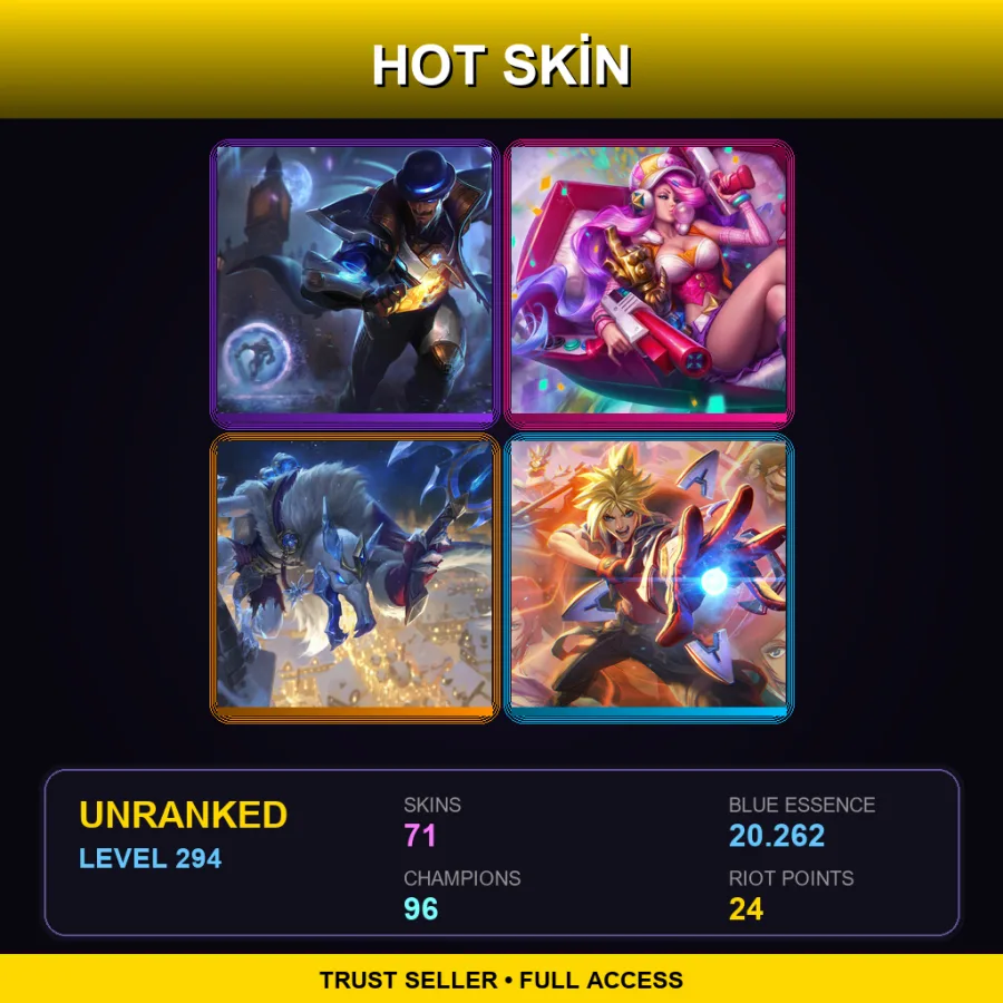 LAN | Lv294 | Unranked | 71 Skin | 96 Champ — LoL account
