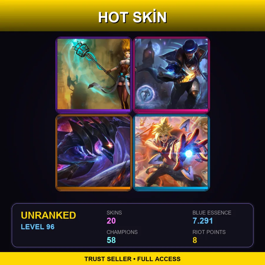 SG | Lv96 | Unranked | 20 Skin | 58 Champ — Pulsefire Twisted Fate