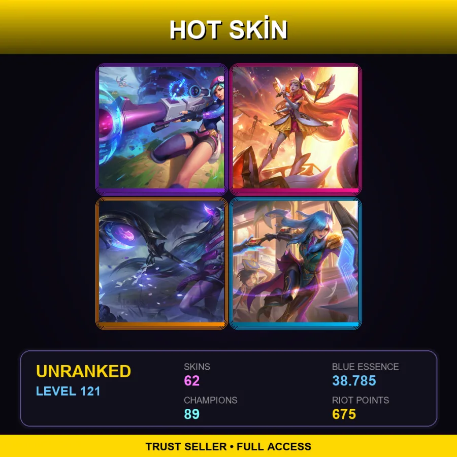 EUW | Lv121 | Unranked | 62 Skin | 89 Champ — LoL account