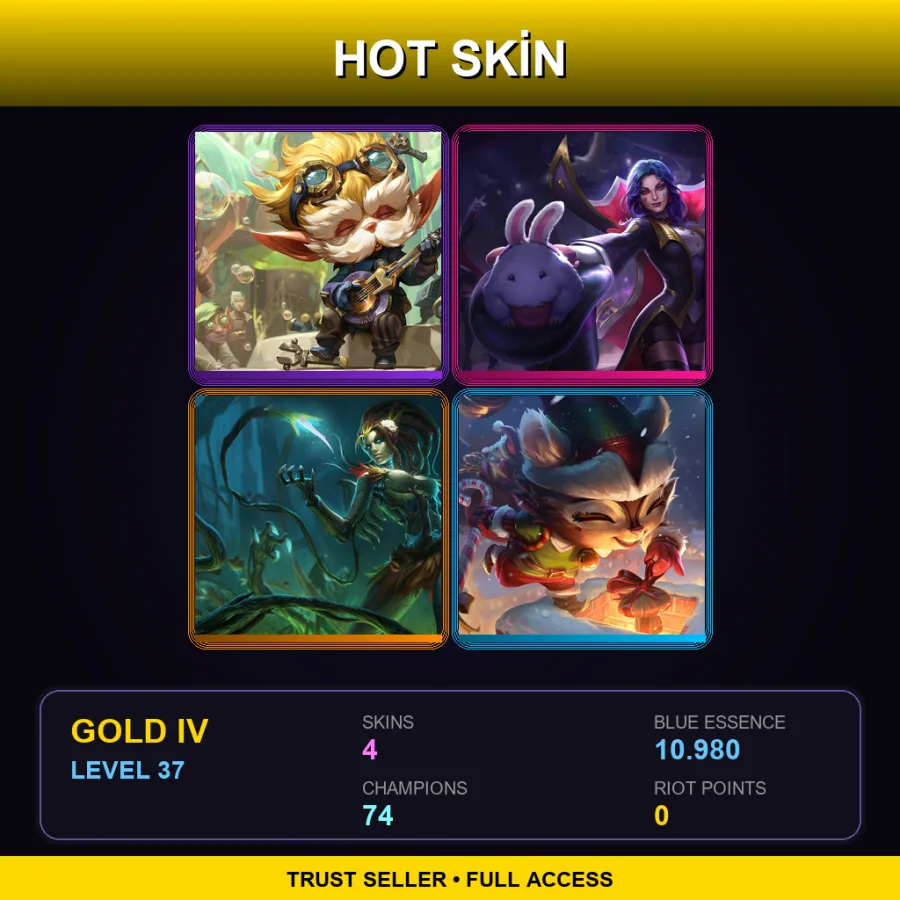 LAS | Lv37 | Gold IV | 4 Skin | 74 Champ — LoL account