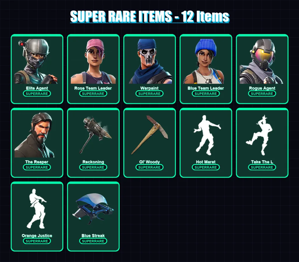 [PC/XBOX/PSN] | Elite Agent | Rose Team Leader | Warpaint | Blue Team Leader | Rogue Agent | 55 skin | 47 pickaxe | 52 emote | 50 glider | Lv716