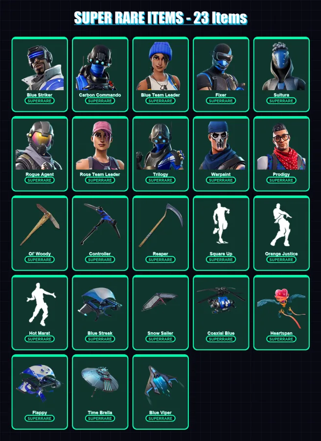 [PS4/PS5/XBOX/PC] | Blue Striker | Carbon Commando | Blue Team Leader | Fixer | Sultura | 40 skin | 37 pickaxe | 56 emote | 42 glider | Lv592 — Fortnite account