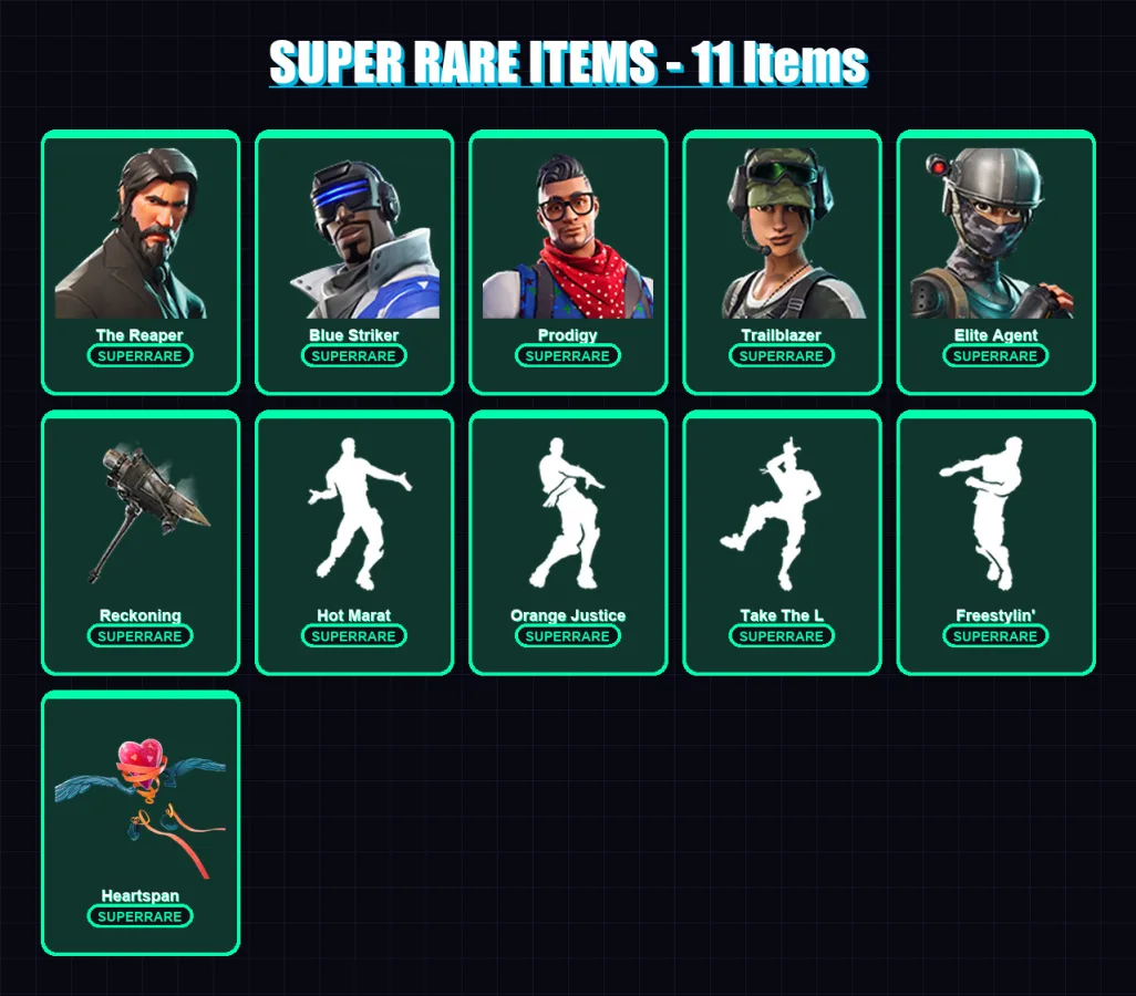 [PC/XBOX] | The Reaper | Blue Striker | Prodigy | Trailblazer | Elite Agent | 82 skin | 73 pickaxe | 99 emote | 87 glider | Lv1324