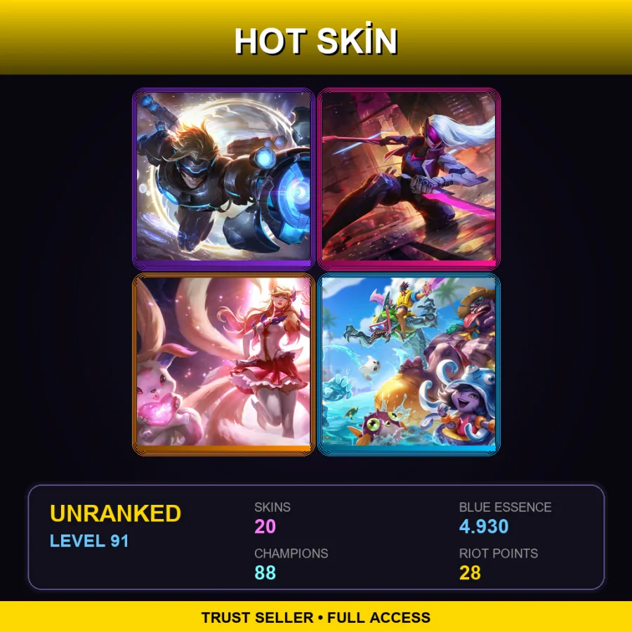NA | Lv91 | Unranked | 20 Skin | 88 Champ — LoL account