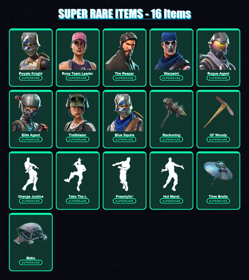 [PC/PSN] | Royale Knight | Rose Team Leader | The Reaper | Warpaint | Rogue Agent | 52 skin | 55 pickaxe | 66 emote | 60 glider | Lv782
