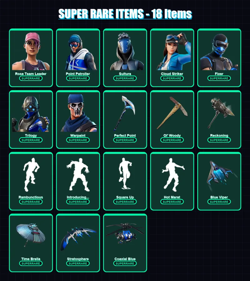 [PC/XBOX] | Rose Team Leader | Point Patroller | Sultura | Cloud Striker | Fixer | 118 skin | 159 pickaxe | 150 emote | 146 glider | Lv2017