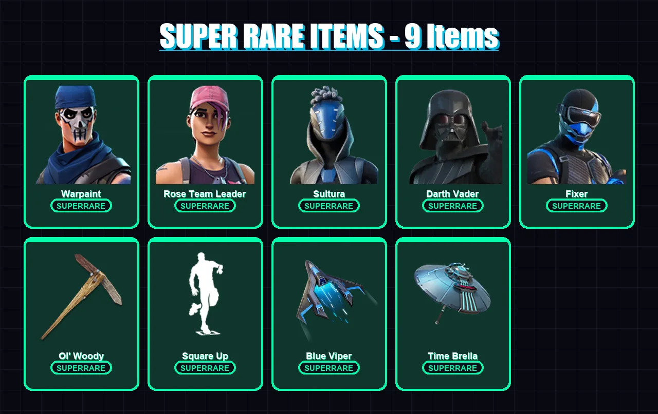 [PC/XBOX] | Warpaint | Rose Team Leader | Sultura | Darth Vader | Fixer | 173 skin | 213 pickaxe | 186 emote | 193 glider | Lv2618