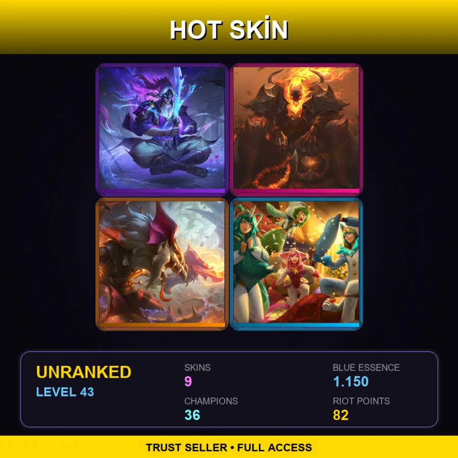 TR | Spirit Blossom Master Yi | High Noon Thresh | Dragonslayer Twitch | Pajama Guardian Ezreal | 9 Skin | 36 Champ | Lv43