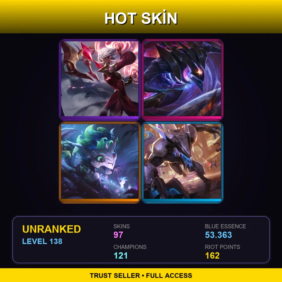 EUW | Lv138 | Unranked | 97 Skin | 121 Champ — LoL account