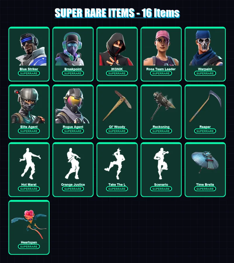 [PC/XBOX] | Blue Striker | Breakpoint | IKONIK | Rose Team Leader | Warpaint | 180 skin | 190 pickaxe | 168 emote | 172 glider | Lv2360