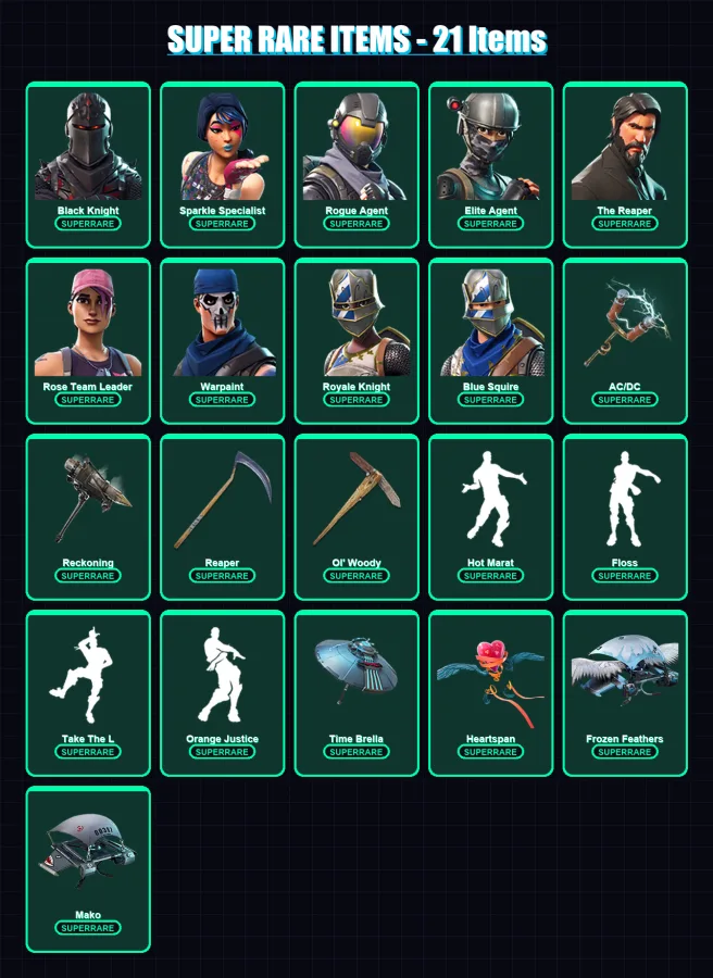 [PC/PSN] | Black Knight | Sparkle Specialist | Rogue Agent | Elite Agent | The Reaper | 102 skin | 76 pickaxe | 86 emote | 75 glider | Lv971
