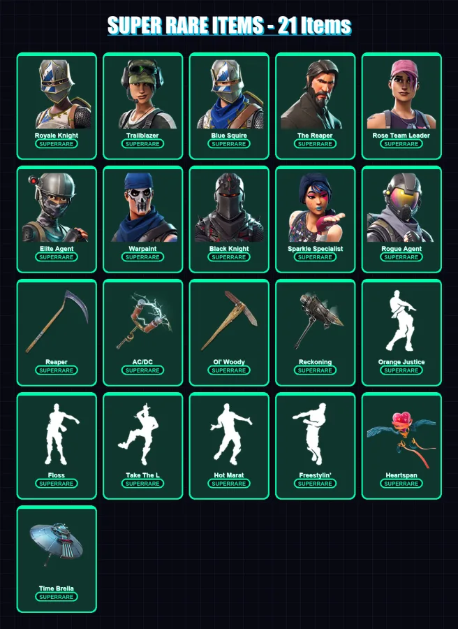 [PC] | Royale Knight | Trailblazer | Blue Squire | The Reaper | Rose Team Leader | 175 skin | 167 pickaxe | 153 emote | 151 glider | Lv1978 — Fortnite account