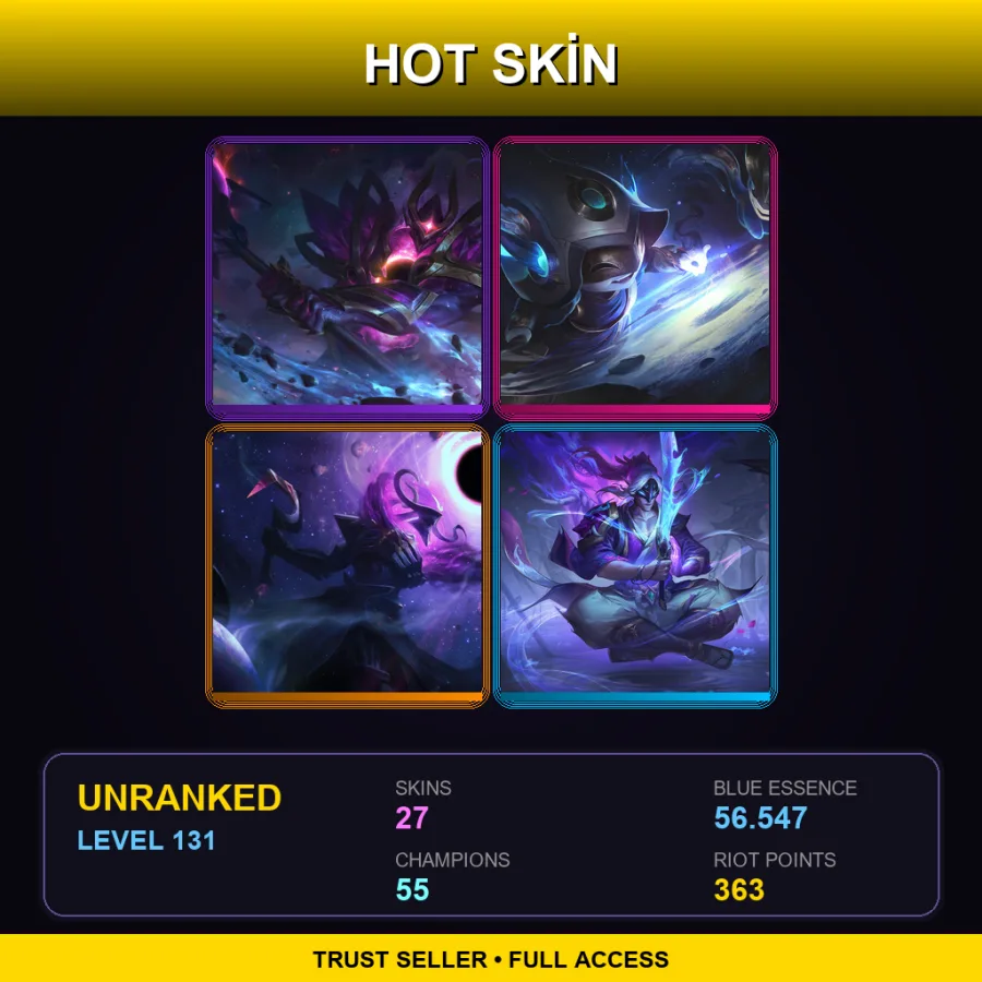 LAN | Lv131 | Unranked | 27 Skin | 55 Champ — LoL account