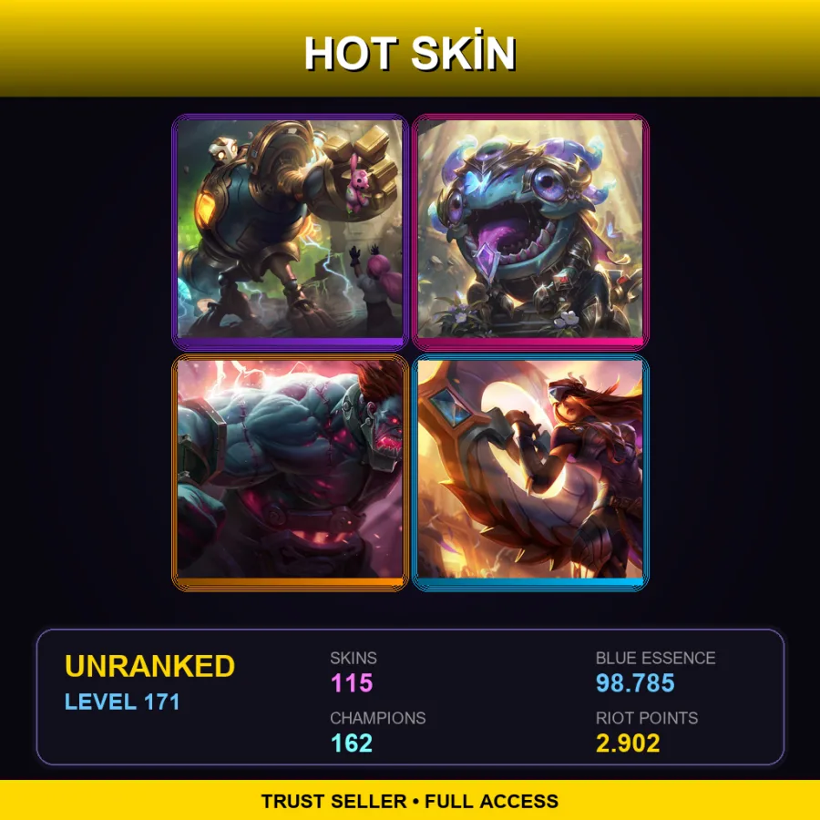 EUW | Lv171 | Unranked | 115 Skin | 162 Champ — LoL account