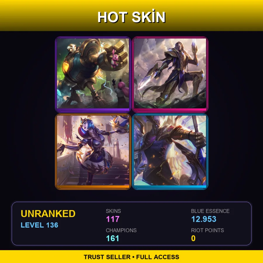 VN | Lv136 | Unranked | 117 Skin | 161 Champ — LoL account