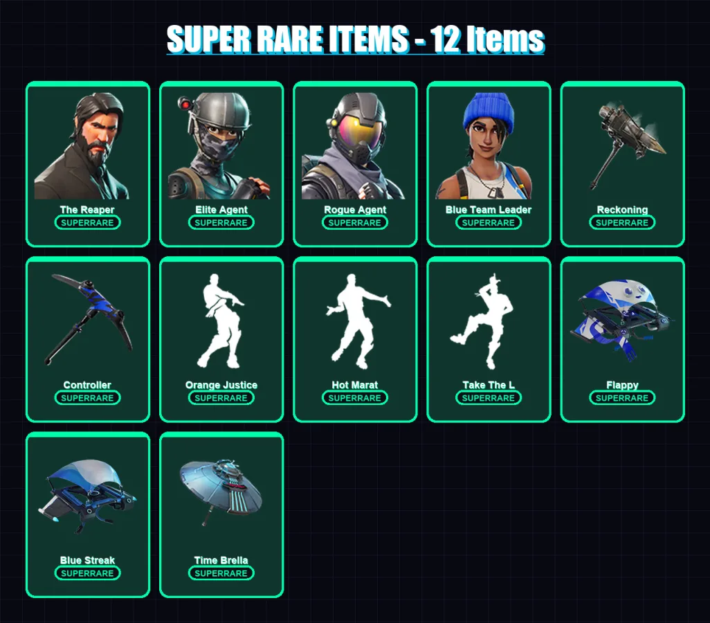 [PS4/PS5/XBOX/PC] | The Reaper | Elite Agent | Rogue Agent | Blue Team Leader | Hybrid | 88 skin | 74 pickaxe | 79 emote | 72 glider | Lv1091