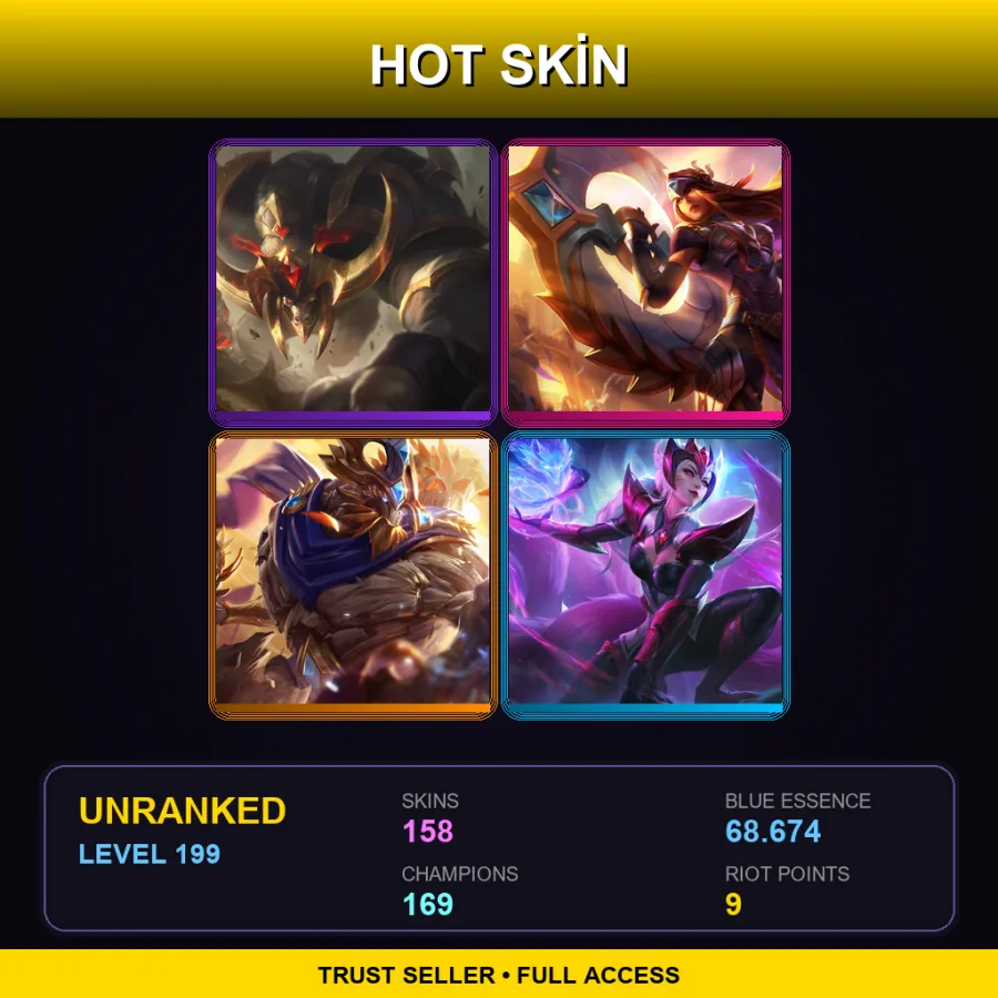 VN | Lv199 | Unranked | 158 Skin | 169 Champ — LoL account
