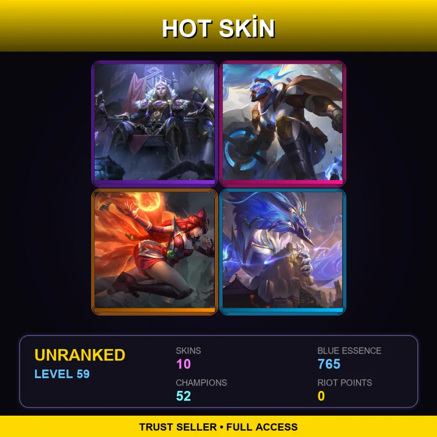 TR | Lv59 | Unranked | 10 Skin | 52 Champ — LoL account
