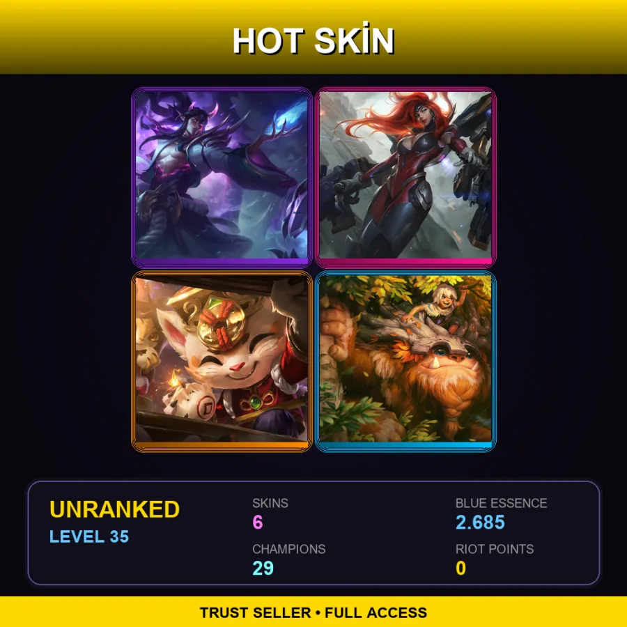 EUW | Lv35 | Unranked | 6 Skin | 29 Champ — LoL account